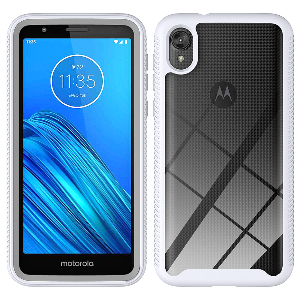 Motorola Moto E6 Clear Dual Defense Hybrid Case (White)